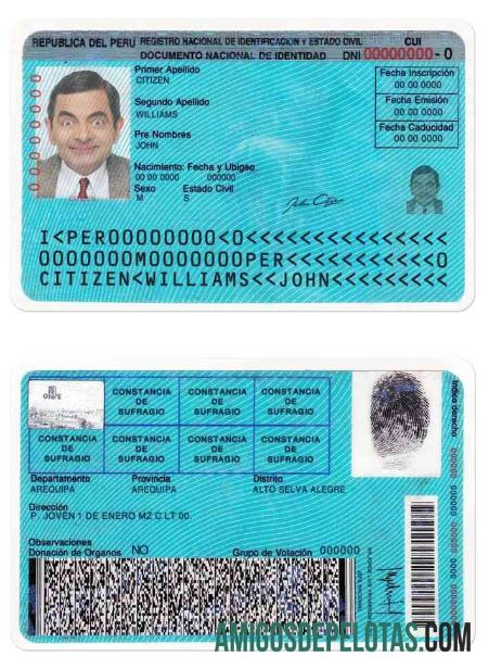 Bilhete de Identidade do Peru, Versão 2 amostra